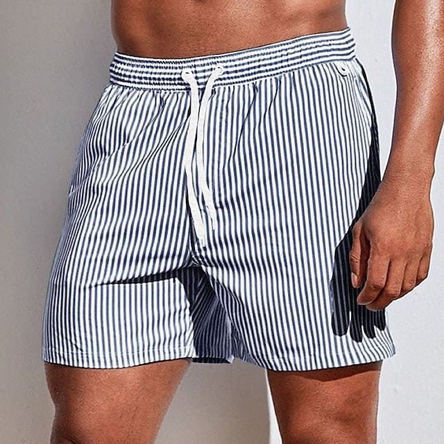 Men's Striped Swim Shorts with Drawstring Waist