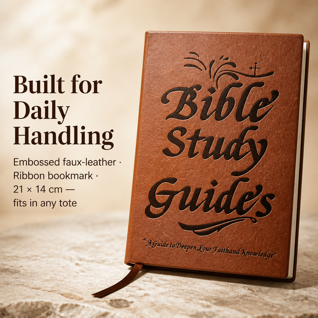 Bible study companion guide with one page for each of the 66 books, faux leather