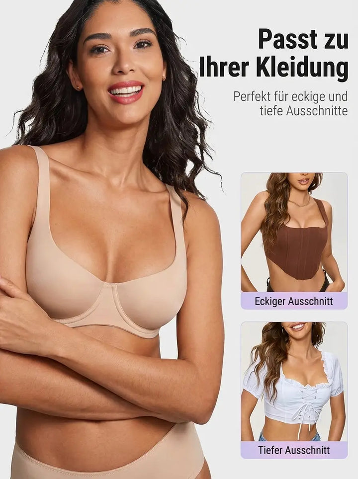 Seamless balconette bra with double-layer cups, lifts and shapes without padding