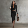 Ribbed Midi Dress with Belt & Collar