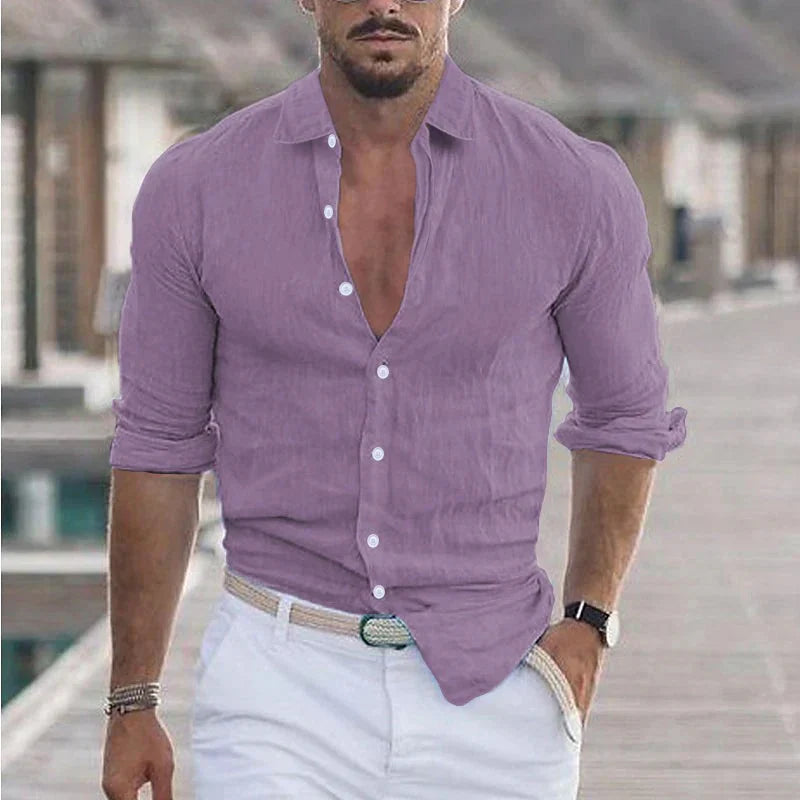 Linen Men's Shirt with Turn-Down Collar