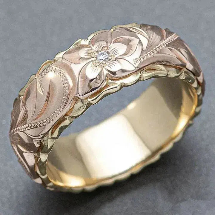 Vintage rose flower gold ring