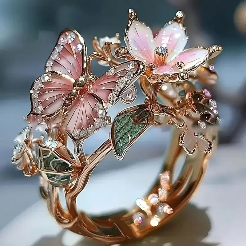 Elegant cubic zirconia ring with butterfly design
