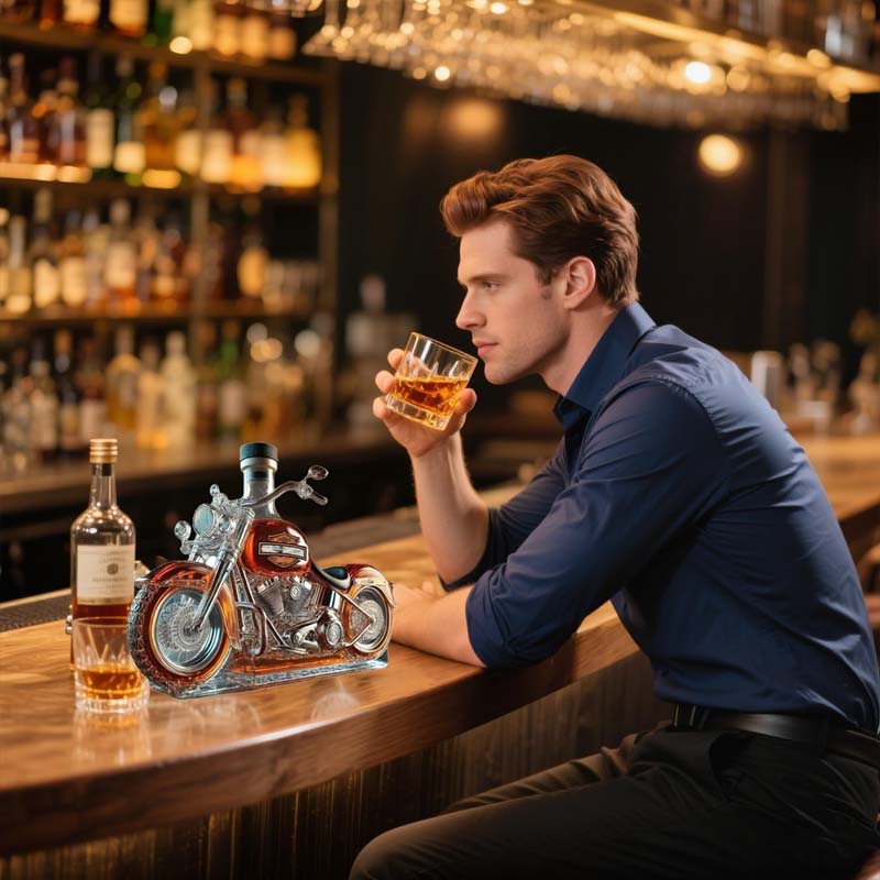 Harley Motorcycle-Shaped Whiskey Decanter for the Home Bar