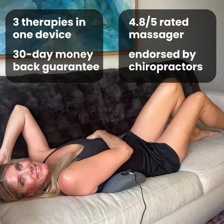 Rückenmassagegerät mit Wärme und Vibration, Lendenstütze bei Ischias, Rückenschmerzen und Haltungskorrektur – 3-in-1 Heimtherapie