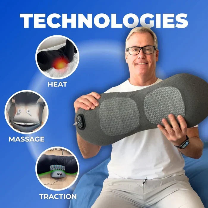 Rückenmassagegerät mit Wärme und Vibration, Lendenstütze bei Ischias, Rückenschmerzen und Haltungskorrektur – 3-in-1 Heimtherapie