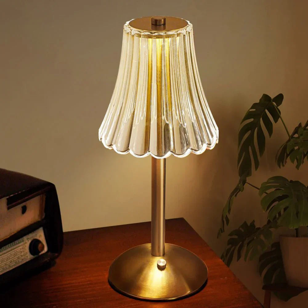 Elegant LED Table Lamp with Crystal Shade and Gold Finish – Touch Switch