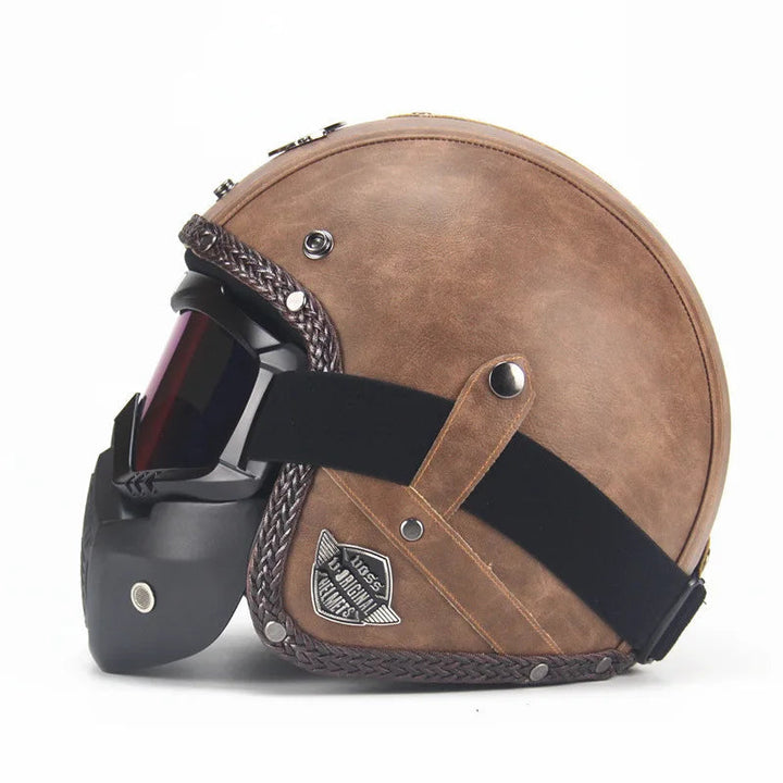 Vintage Open-Face Retro Motorcycle Helmet with Mask and Goggles