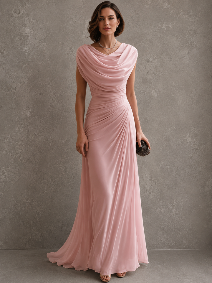 Elegant Draped Maxi Dress - Sleeveless Formal Evening Gown