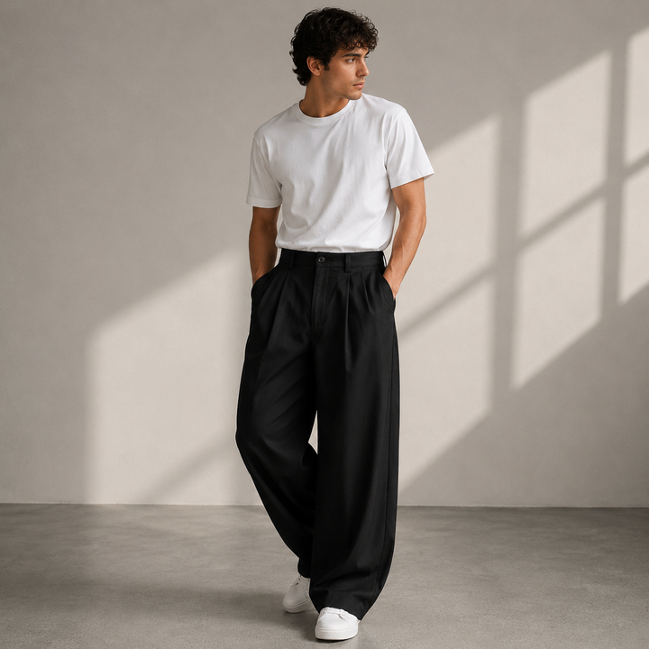 Men's pleated wide-leg trousers – casual, modern trousers for everyday wear and travel