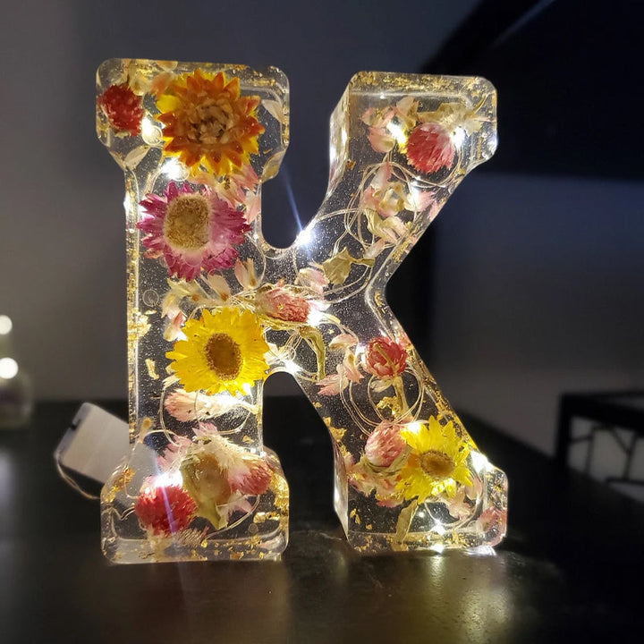 LumiFlair Floral Initial Night Light | Personalised Resin Light with Soft LED Light