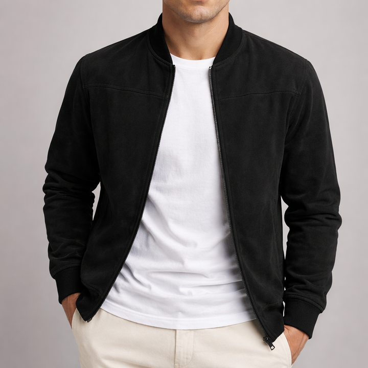 Men's Faux Suede Lightweight Jacket with Structured Shoulders