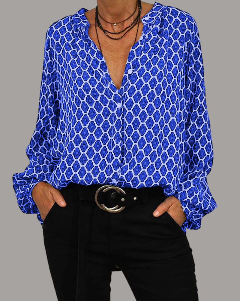Geometric Pattern Cotton Blend Blouse