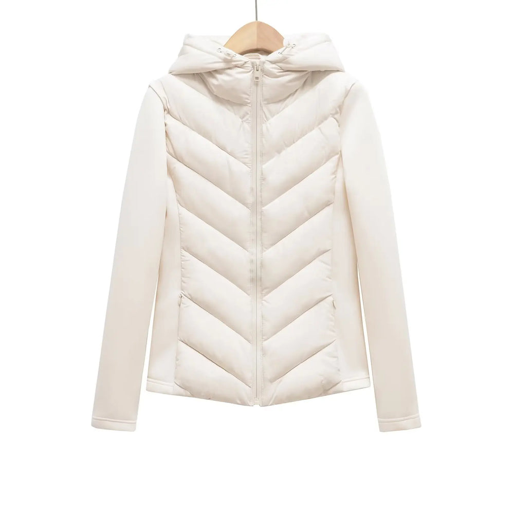 Lightweight Women's Quilted Winter Jacket with Hood and Hidden Pockets.