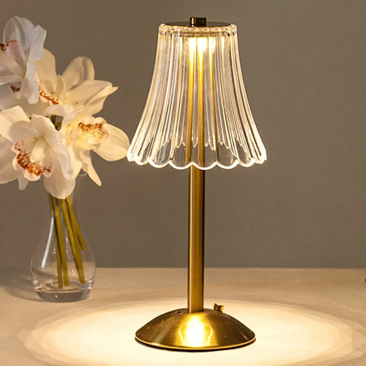 Elegant LED Table Lamp with Crystal Shade and Gold Finish – Touch Switch