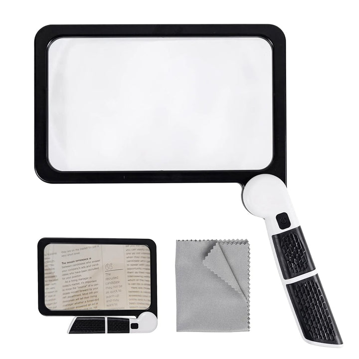 Full-Page Handheld Magnifying Glass – 5X Magnification, LED-Illuminated Magnifier with 3 Modes, Ideal for Reading Books and for the Elderly