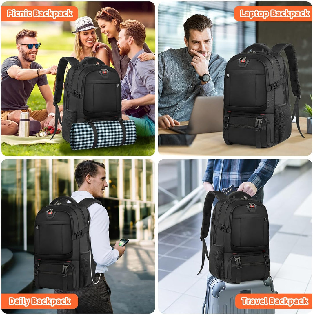 Extra-Large Travel Backpack for Lunches and Laptops with USB Charging Port