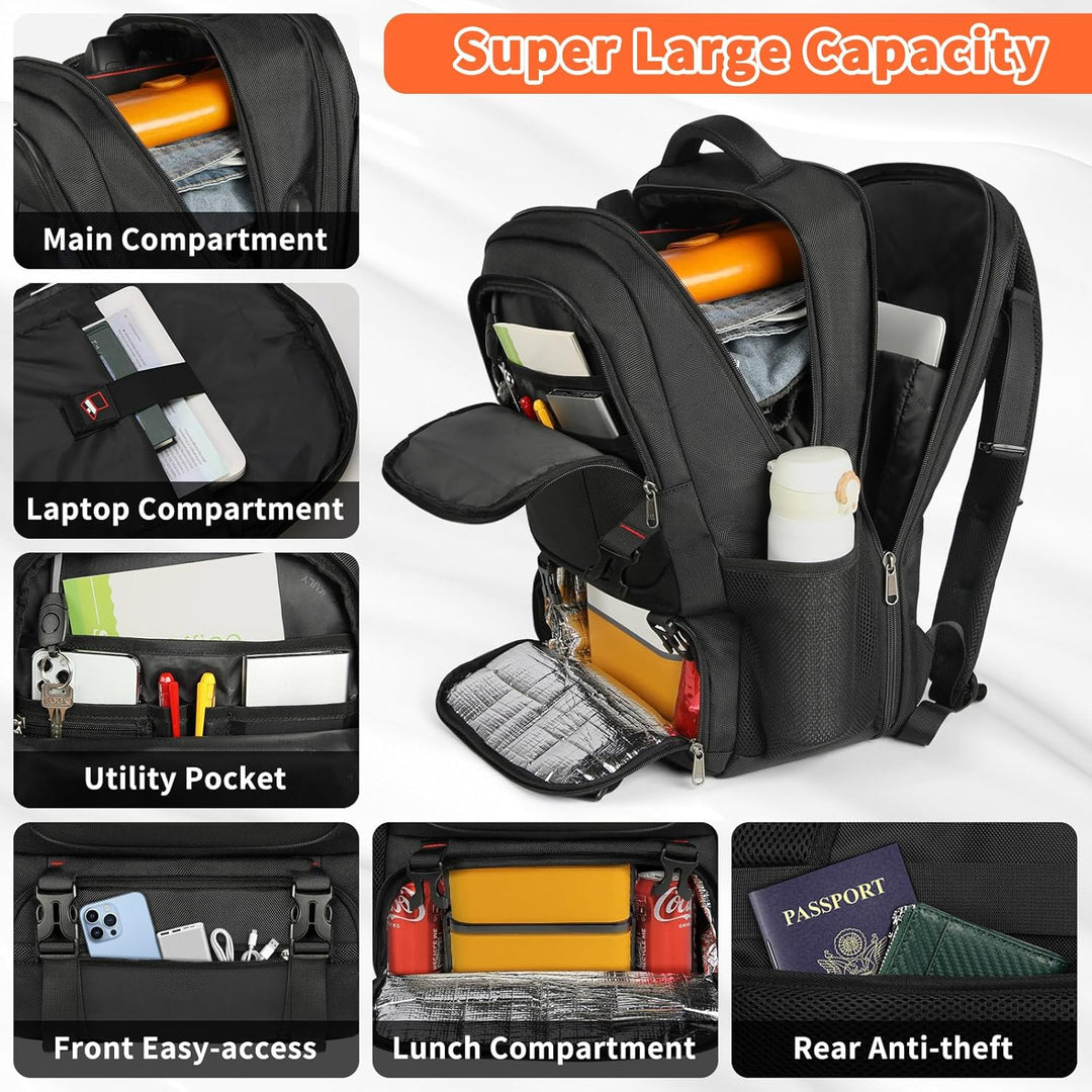 Extra-Large Travel Backpack for Lunches and Laptops with USB Charging Port