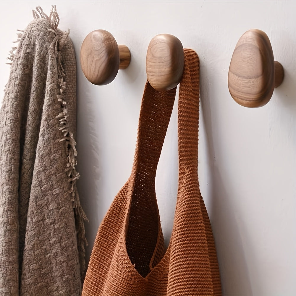 Set an Wandhaken aus Holz in runder Form für Mäntel, wandmontiert