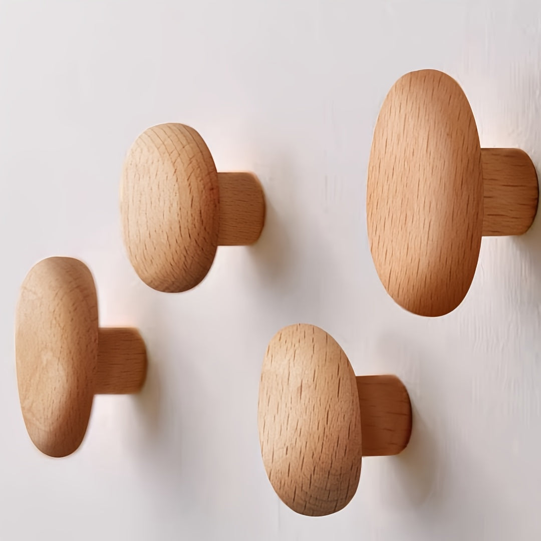 Set an Wandhaken aus Holz in runder Form für Mäntel, wandmontiert
