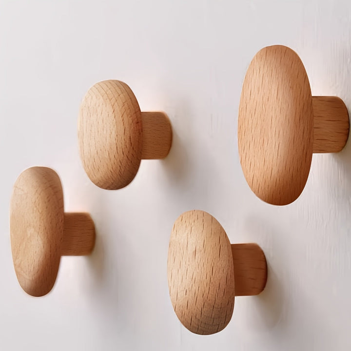 Set an Wandhaken aus Holz in runder Form für Mäntel, wandmontiert
