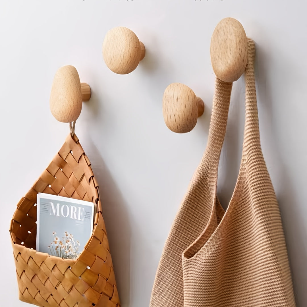 Set an Wandhaken aus Holz in runder Form für Mäntel, wandmontiert