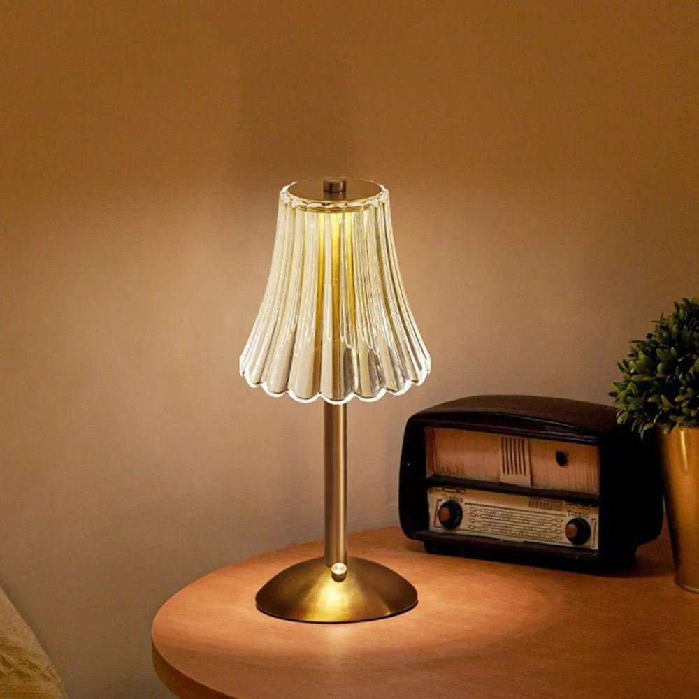 Elegant LED Table Lamp with Crystal Shade and Gold Finish – Touch Switch