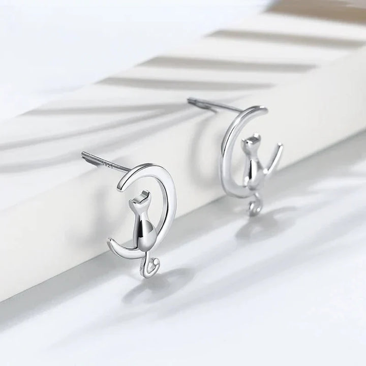 Moon & Cat Sterling Silver Cat Stud Earrings