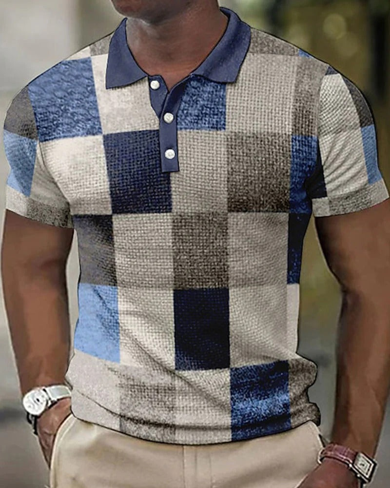 Men's polo with grid pattern