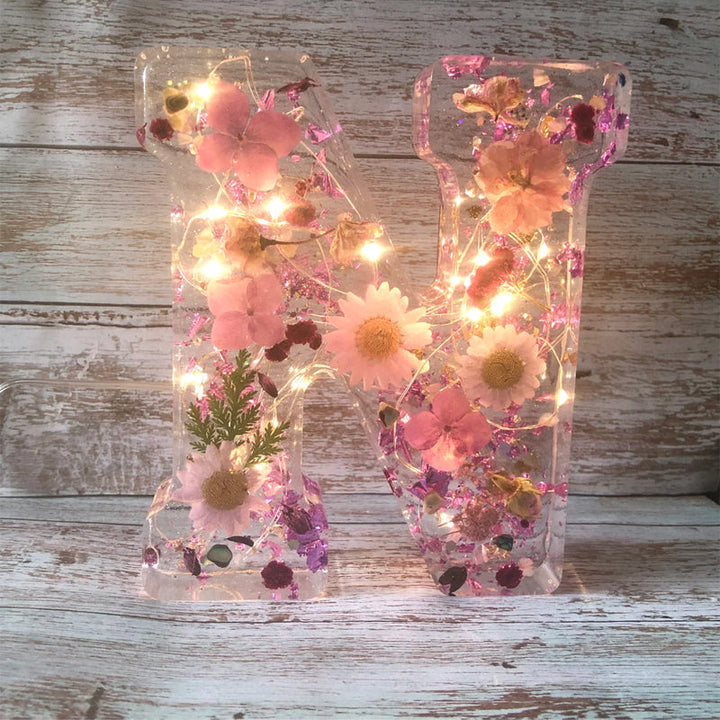 LumiFlair Floral Initial Night Light | Personalised Resin Light with Soft LED Light