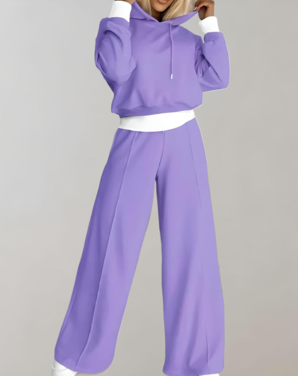Women's 2-Piece Hoodie and Wide-Leg Trousers Set – Cotton Blend Loungewear