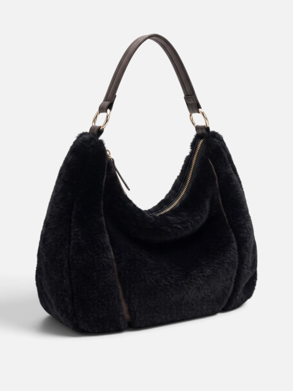 Women's Zip-Top Faux Fur Hobo Bag