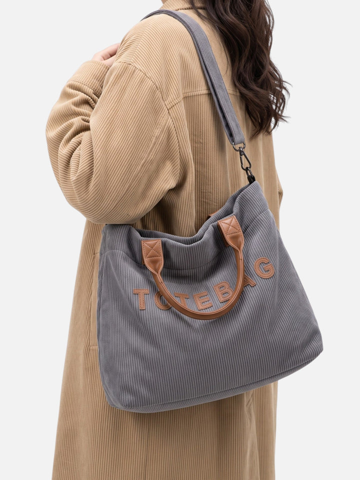 Women's Corduroy Tote Bag with Lettering