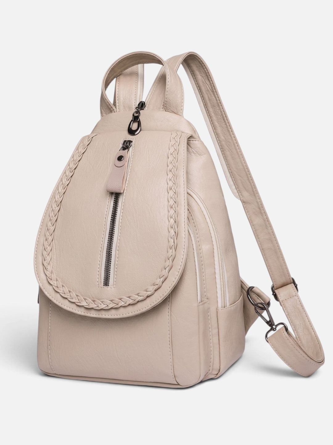 Women's Woven Leather Mini Backpack with Shoulder Strap