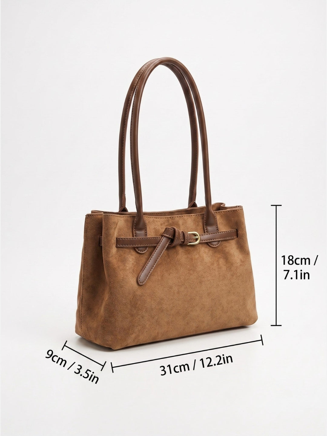 Women's Suede Tote Bag with Handles and Buckle