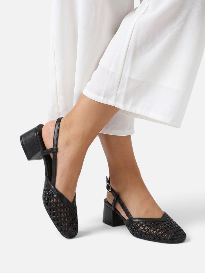 Women's Woven Slingback Court Shoes with Block Heel
