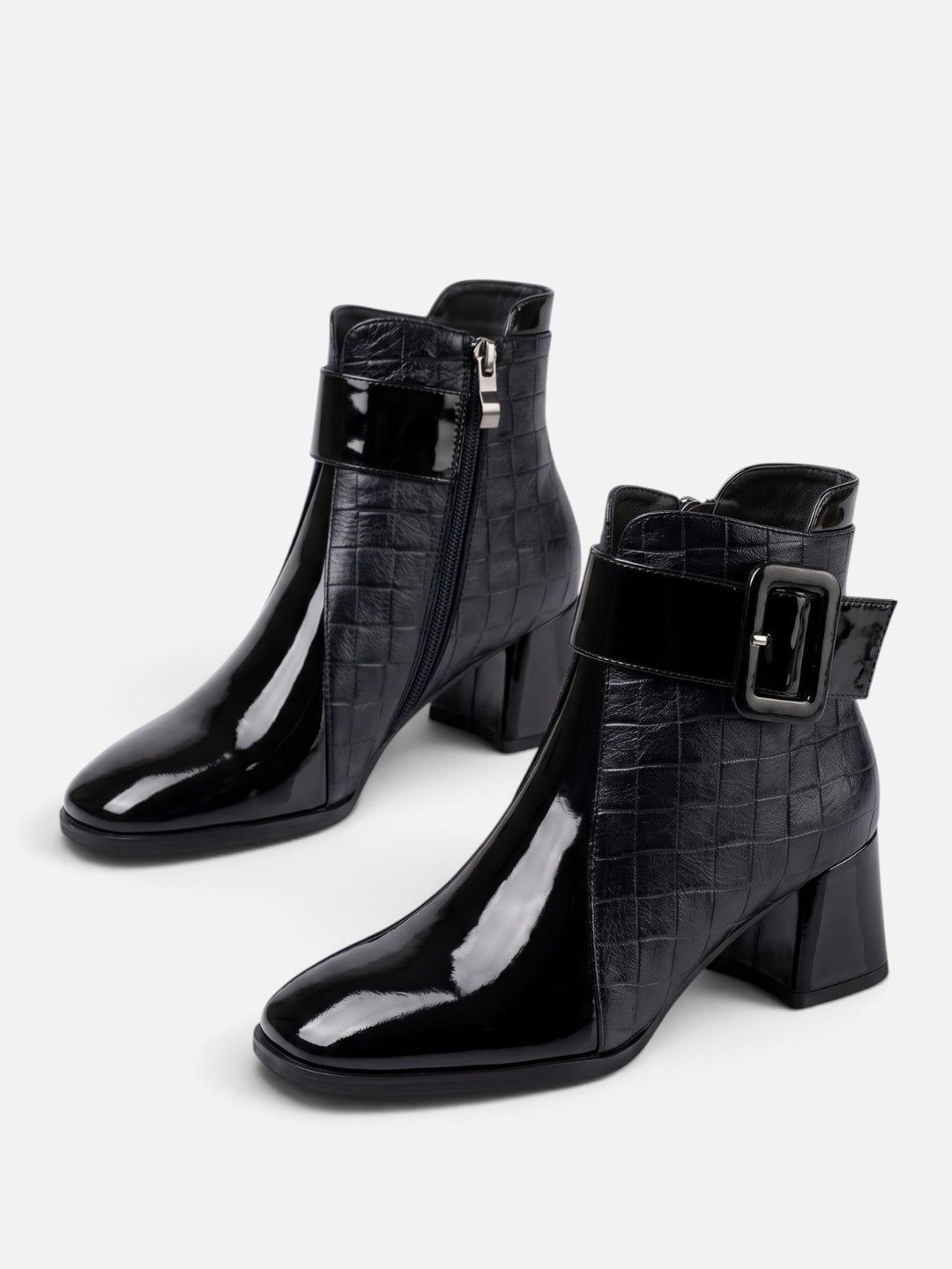 Women's Patent Croc-Effect Ankle Boots with Buckle