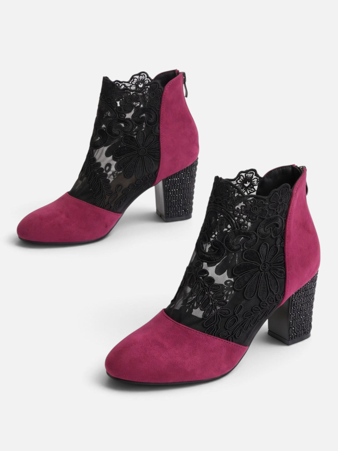 Women's Lace Ankle Boots with Rhinestone Heel