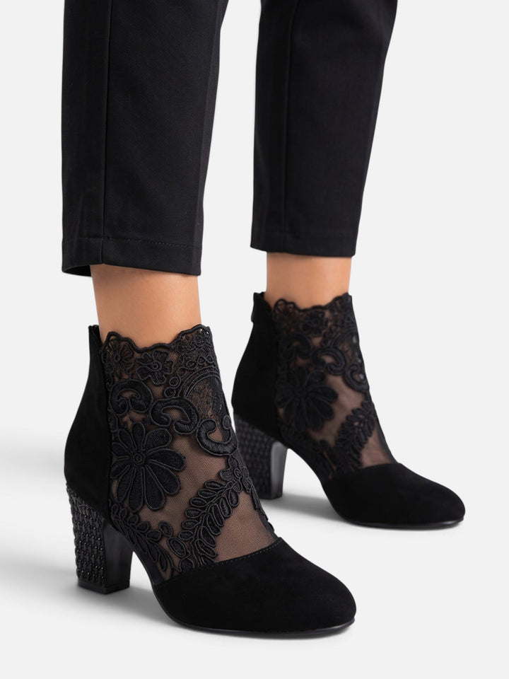 Women's Lace Ankle Boots with Rhinestone Heel