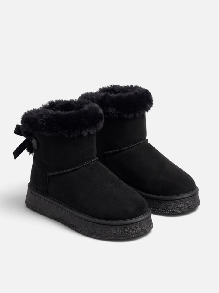 Women's Fur-Lined Faux Suede Ankle Boots with Bow