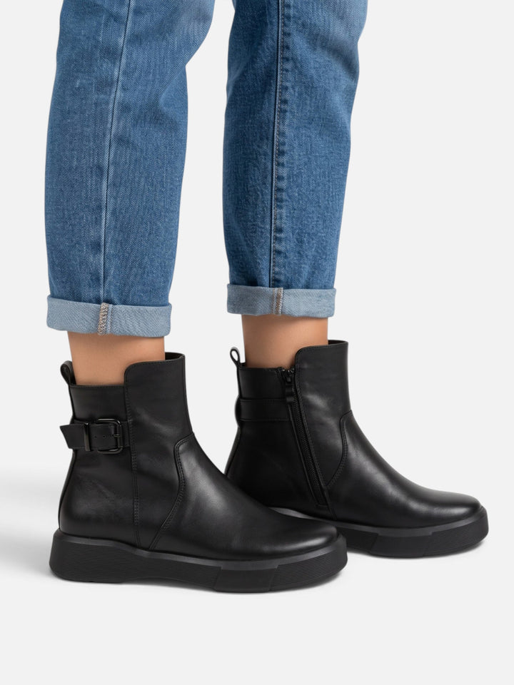 Women's Leather Buckle Ankle Boots with Chunky Sole