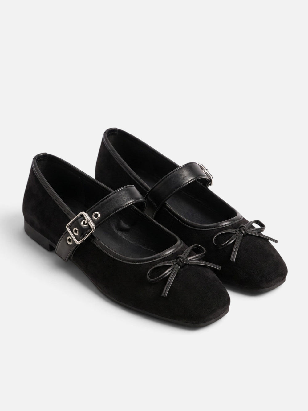 Women's Suede Mary Jane Ballet Flats with Bow and Buckle