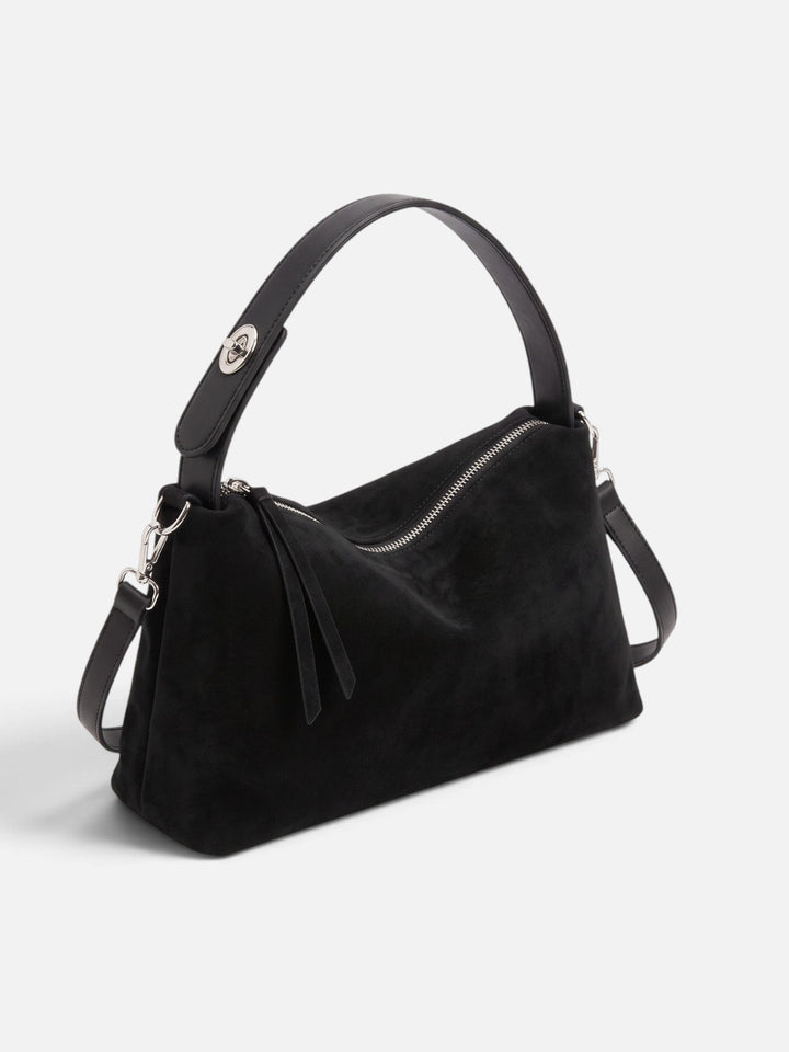 Women's Zip-Top Faux Suede Shoulder Bag