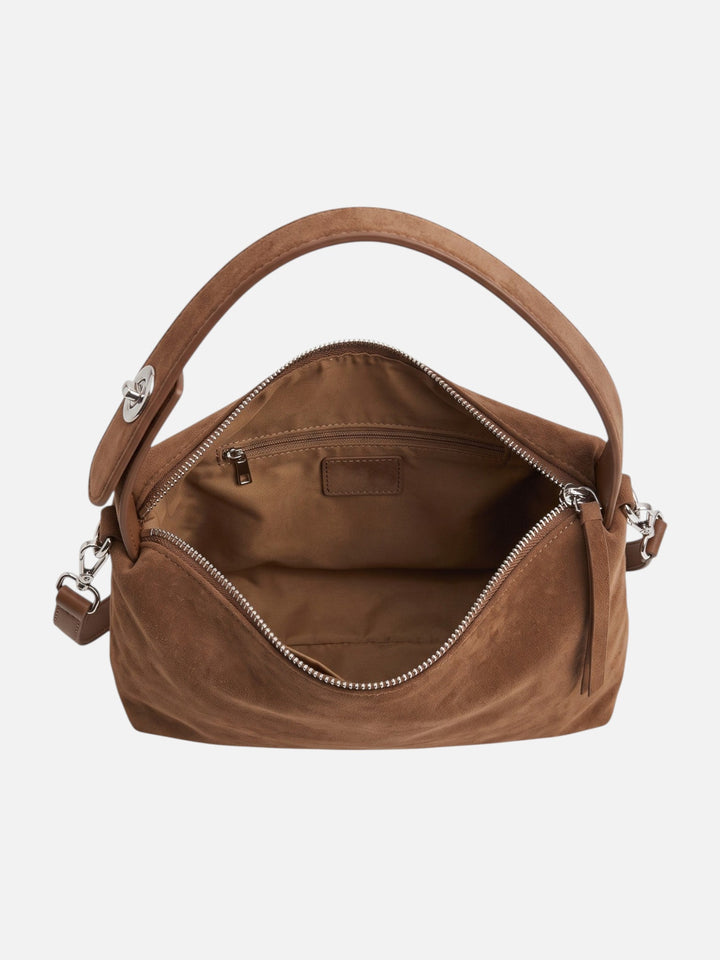 Women's Zip-Top Faux Suede Shoulder Bag