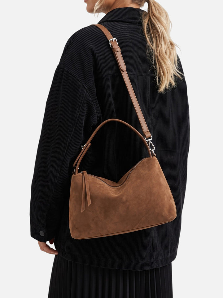 Women's Zip-Top Faux Suede Shoulder Bag