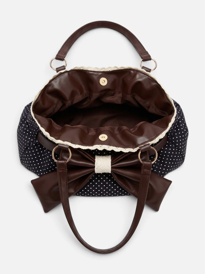 Women's Polka Dot Tote Bag with Bow and Lace Trim