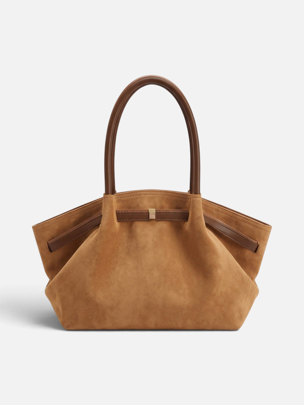Women's Faux Suede Shoulder Tote Bag with Belt Detail