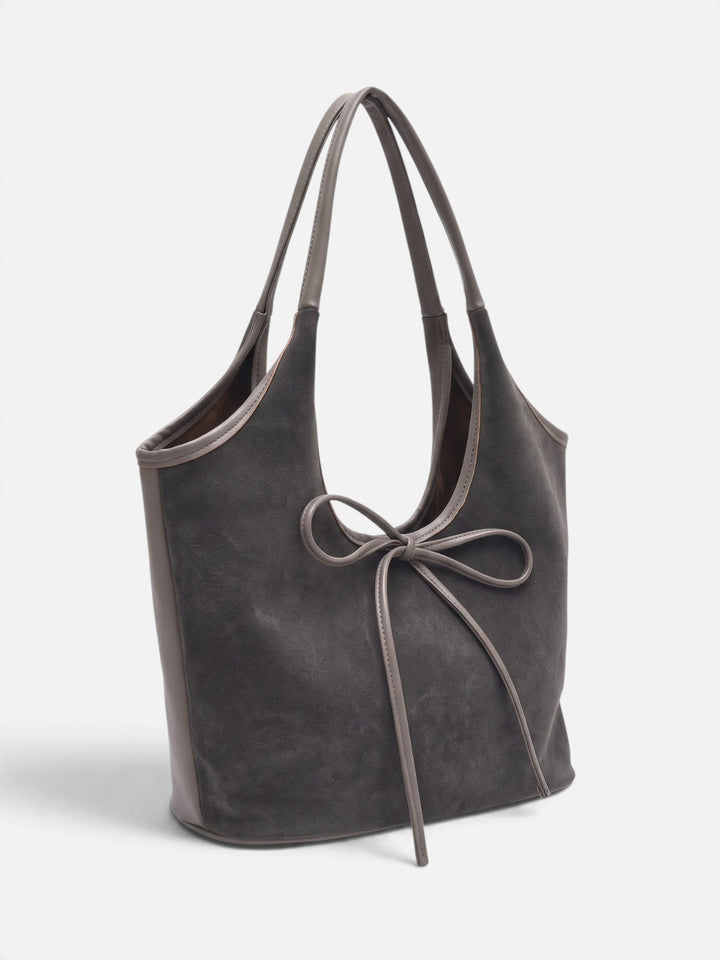 Women's Faux Suede Shoulder Bag with Bow Detail