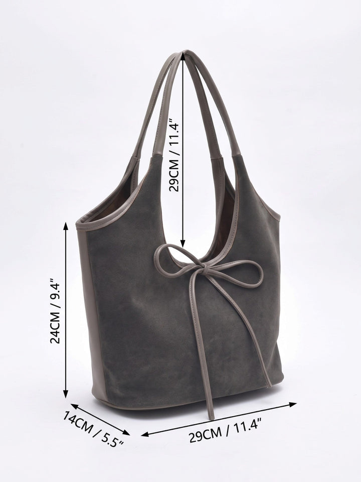 Women's Faux Suede Shoulder Bag with Bow Detail