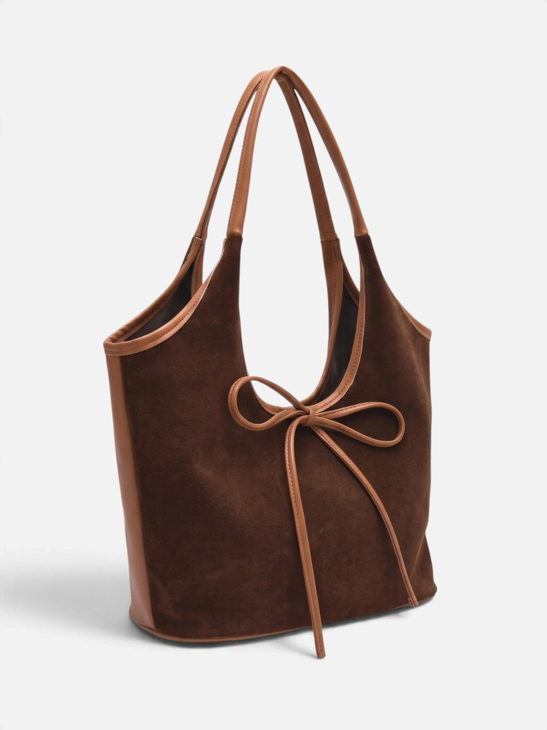 Women's Faux Suede Shoulder Bag with Bow Detail